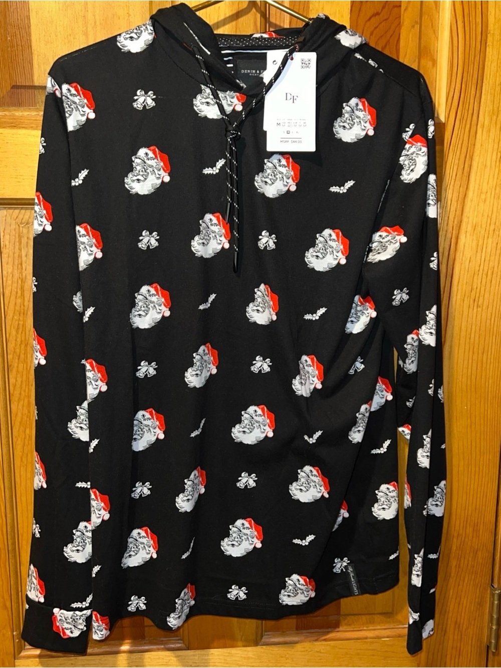 Denim & flower Ricky Singh Holly Jolly Hoodie Men’s MSRP $44 Black W/Santas